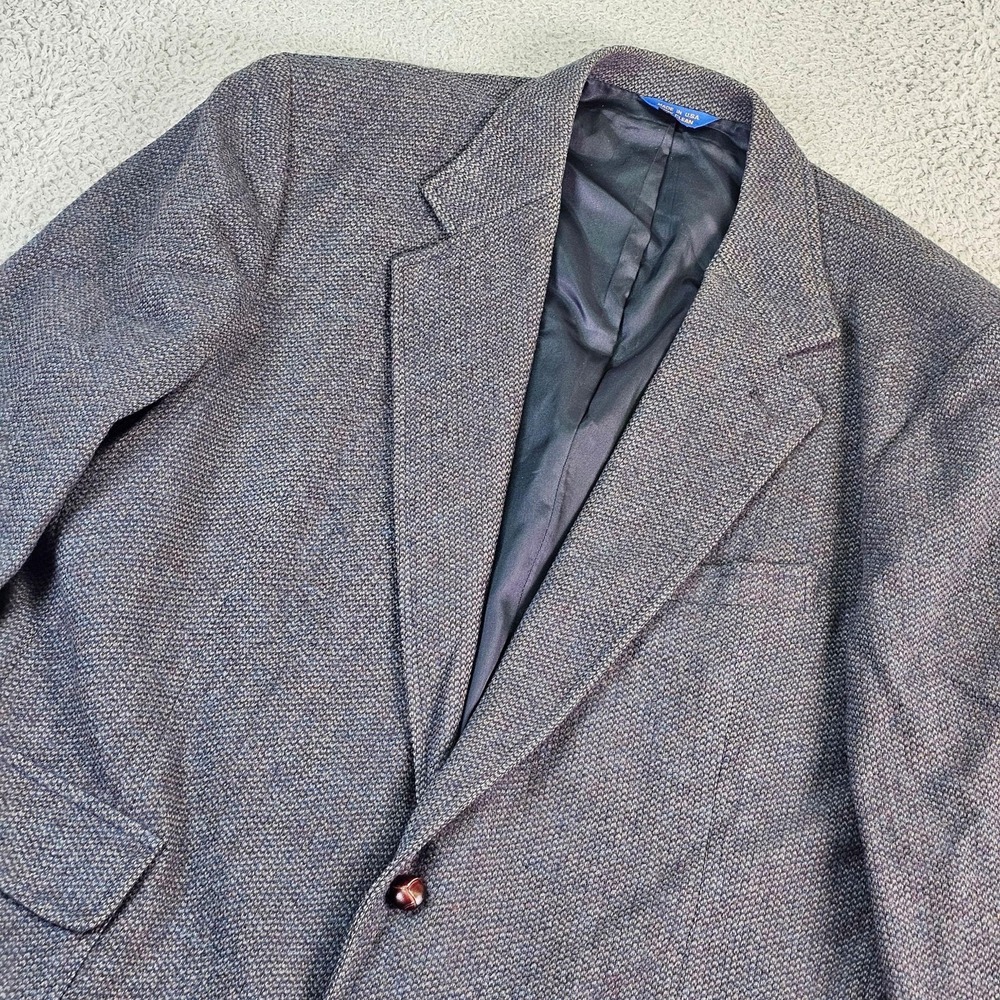 Pendleton Sport Coat Mens 48 Tall Gray Check Wool Suede Elbow Patches Blazer